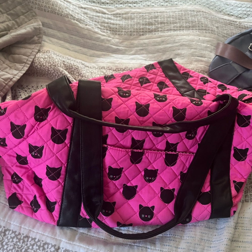 Betsey Johnson Pink Quilted Cat Travel Bag